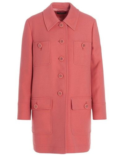 Dolce & Gabbana Longline Wool Coat - Pink
