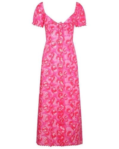 RIXO London Briella Floral Printed Puff Sleeved Midi Dress - Pink