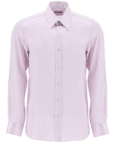 Tom Ford Curved Hem Buttoned Satin Shirt - Pink