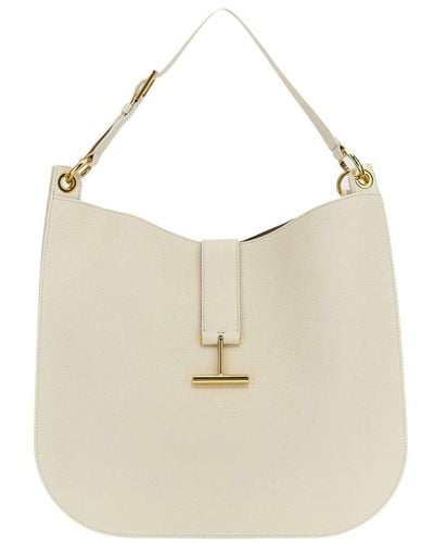 Tom Ford Large Leather Shoulder Strap Crossbody Bags - White