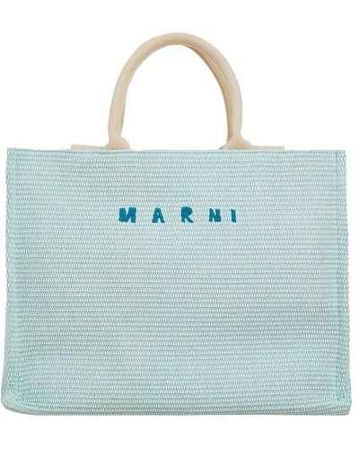 Marni Logo Embroidered Top Handle Bag - Blue