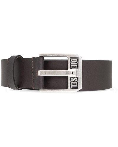 DIESEL Leather Belt With Star Logo Buckle - Brown