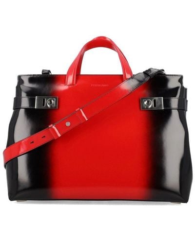 Ferragamo Airbrush-effect Leather Tote - Red