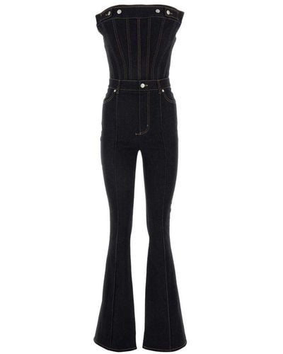 Alexander McQueen Strapless Denim Jumpsuit - Black