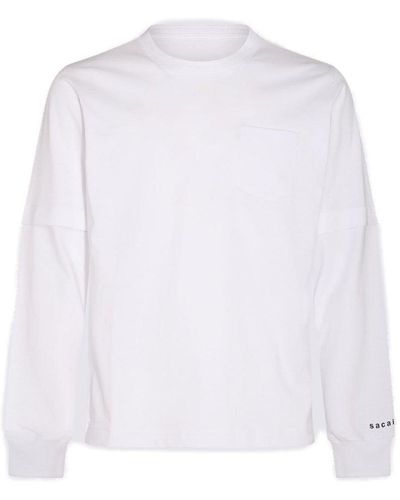 Sacai Slogan Printed Crewneck Sweatshirt - White
