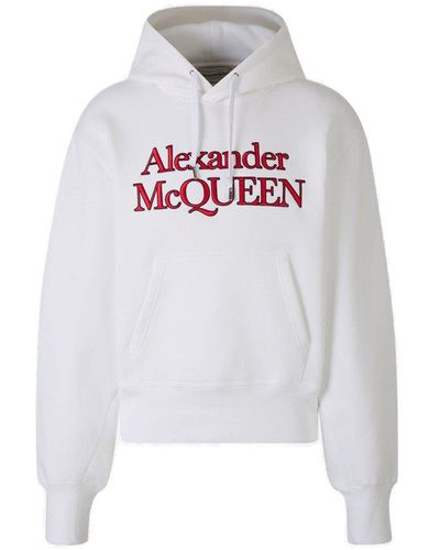 Alexander McQueen Logo Embroidered Drawstring Hoodie - White