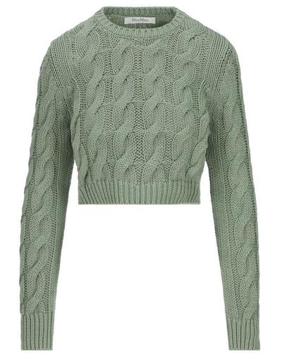 Max Mara Cable Knit Cropped Sweater - Green