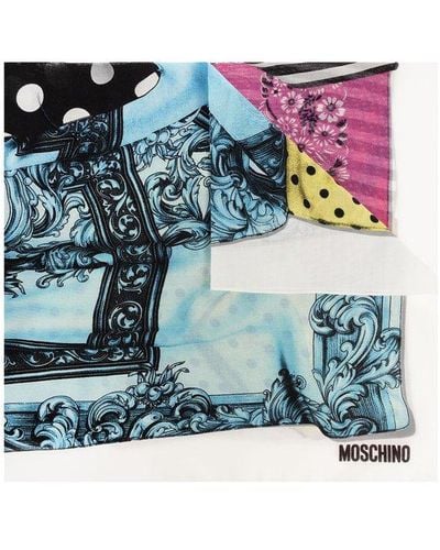 Moschino Cotton Scarf With Print, - Blue