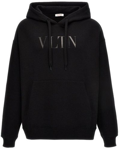 Valentino Logo Printed Drawstring Hoodie - Black