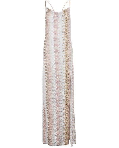 Missoni Wave Patterned Slit Detailed Maxi Dress - White