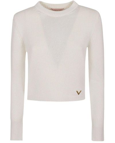 Valentino Vgold Crewneck Long-sleeved Jumper - White