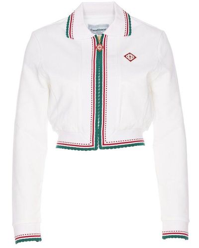 Casablancabrand Logo Embroidered Zipped Cropped Jacket - White