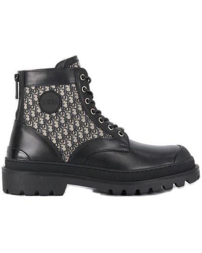 Dior - Snow Ankle Boot Black Smooth Calfskin and Quilted Oblique Mirage Technical Fabric - Size 42 - Men