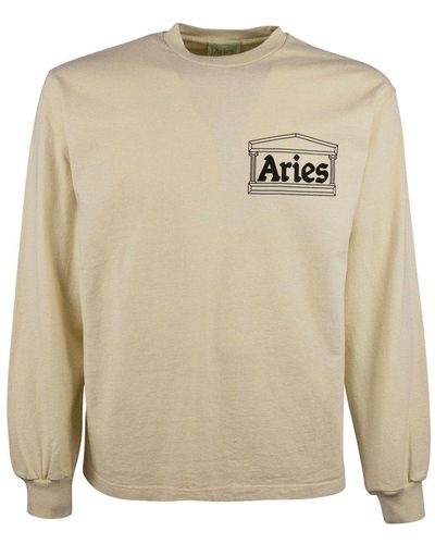 Aries Logo Print Long-sleeved T-shirt - White