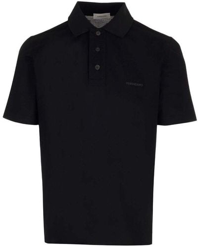 Ferragamo Pique Polo Shirt With Logo - Black