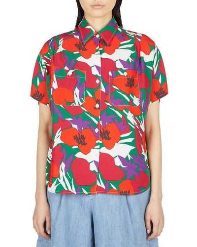 A.P.C. Allover Floral Printed Short-sleeved Shirt - Red