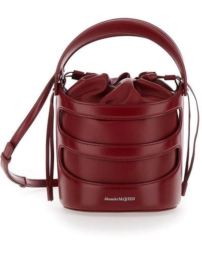 Alexander McQueen 'The Rise' Bordeaux Bucket Bag With Harness Cage In - Red