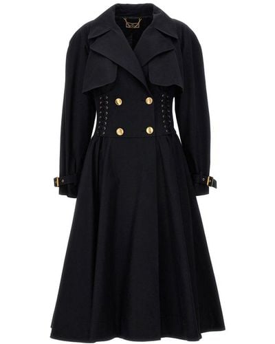 Elisabetta Franchi Redingote Line Trench Coat Coats, Trench Coats - Black