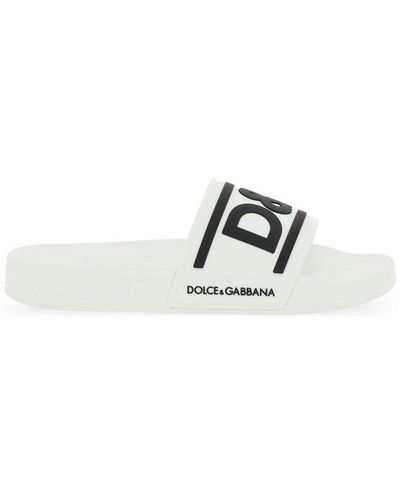 Dolce & Gabbana Logo Detailed Slip-on Slides - White