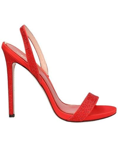 Gedebe Rhinestone Embellished High Stiletto Heel Sandals - Red