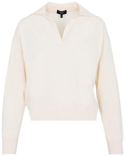 Theory Polo Collar Knitted Jumper - White