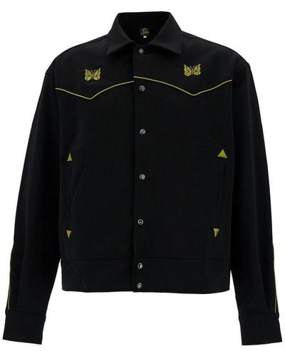 Needles Black Western Jacket With Contrasting Logo Embroideries In Fabric Man