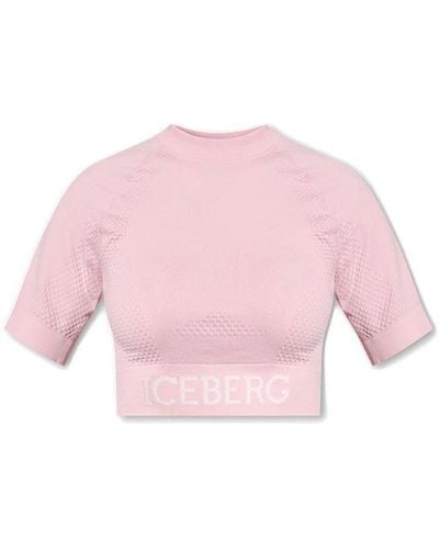 Iceberg Logo Detailed Active Cropped T-shirt - Pink