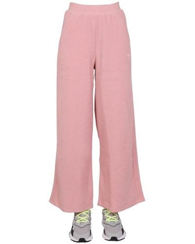 adidas Originals Viscose Blend Wide Leg Logo Embroidery Pants - Pink