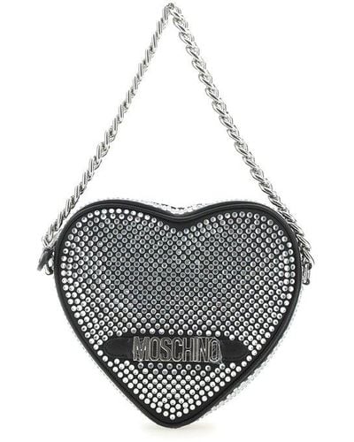 Moschino Embellished Heart-shaped Chain-linked Tote Bag - Grey