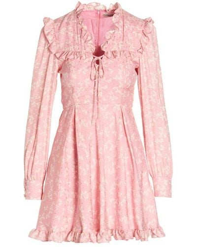 Alessandra Rich Floral Printed Long Sleeved Mini Dress - Pink