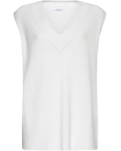 Malo V-neck Ribbed Edge Knitted Top - White
