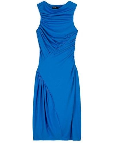 Atlein Asymmetric Ruched Jersey Mini Dress - Blue