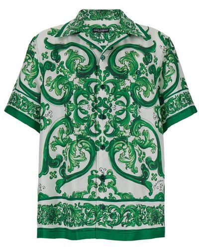 Dolce & Gabbana Majolica-printed Short Sleeved Shirt - Green