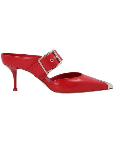 Alexander McQueen Punk 40 Leather Mules - Red