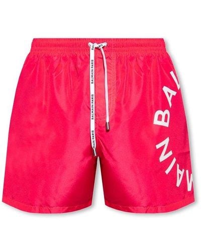 Balmain Logo Printed Drawstring Swim Shorts - Pink