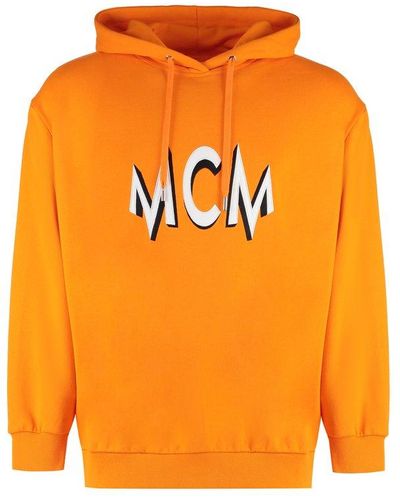 MCM Logo Printed Drawstring Hoodie - Orange