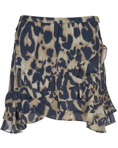 IRO Leopard Print Mini Skirt - Blue