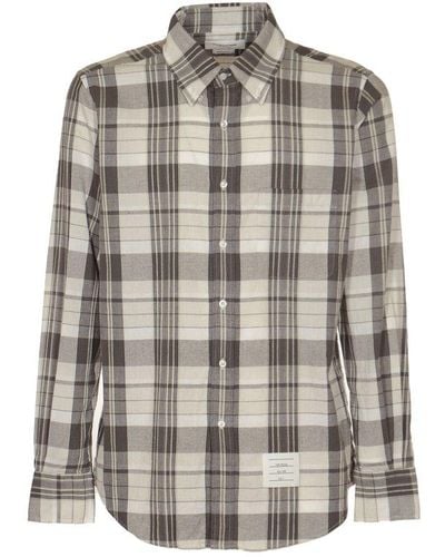 Thom Browne Checked Long-sleeved Buttoned Shirt - Gray