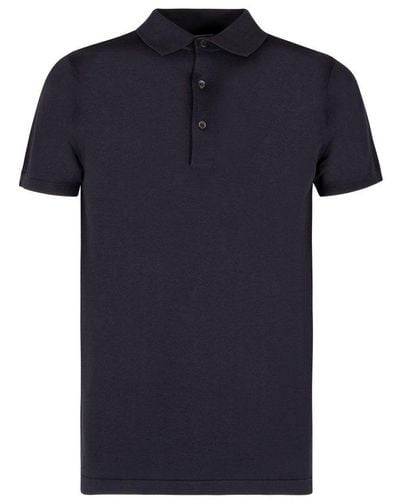 Aspesi Buttoned Short-sleeved Polo Shirt - Blue