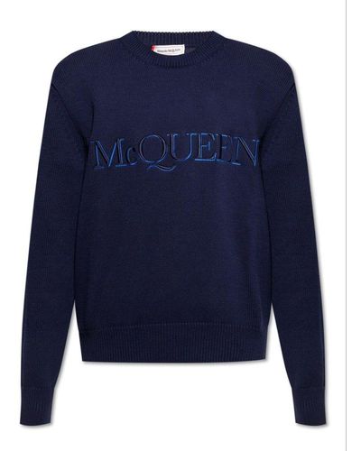 Alexander McQueen Logo Embroidered Crewneck Jumper - Blue