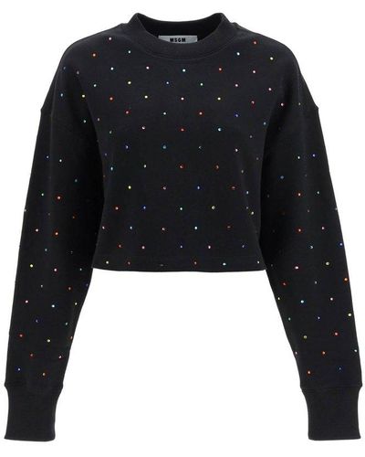 MSGM Embellished Crewneck Cropped Sweatshirt - Black