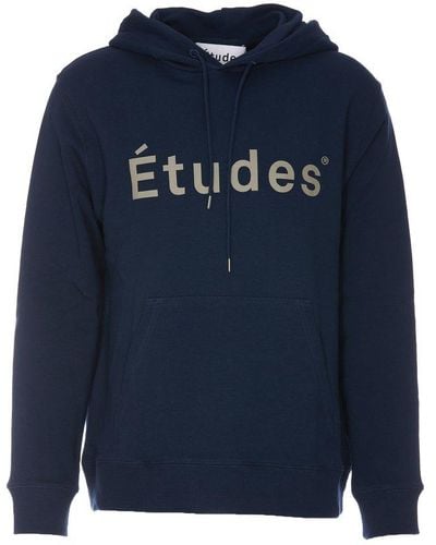 Etudes Studio Logo Printed Drawstring Hoodie - Blue