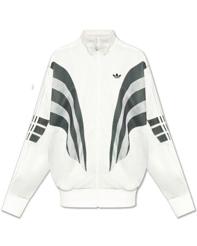 adidas Originals Logo Embroidered Zipped Sweatshirt - White