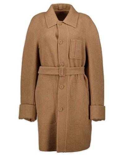 Dior Belted Button-up Coat - Brown