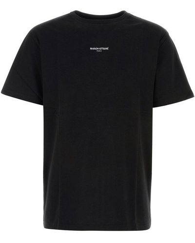 Maison Kitsuné Logo Embroidered Crewneck T-shirt - Black