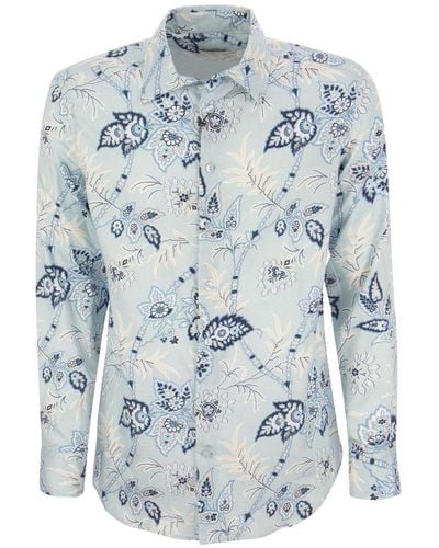 Etro Jacquard Shirt With Floral Pattern - Blue