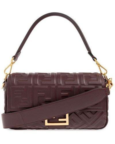 Fendi Baguette Logo Embossed Medium Top Handle Bag - Purple