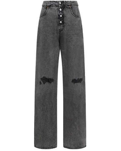 MM6 by Maison Martin Margiela Distressed Wide-leg Jeans - Grey