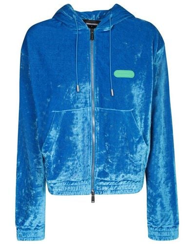 DSquared² Hooded Chenille Cropped Jacket - Blue