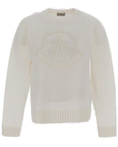 Moncler Logo Embroidered Knit Sweater - White